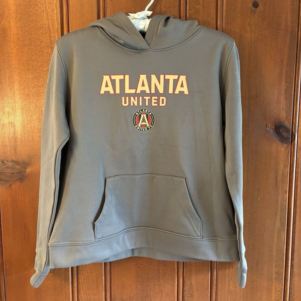 Atlanta United FC Pullover Hoodie Sweatshirt Youth Large MLS‎ Soccer Gray Fleece